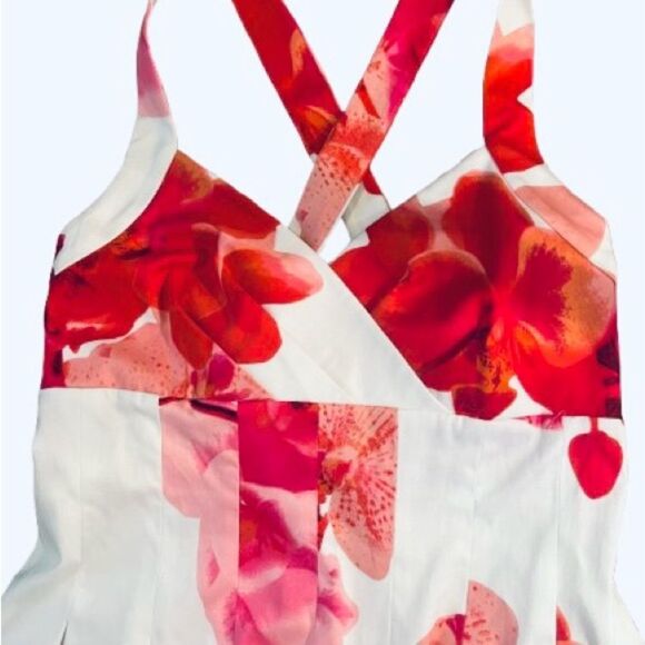 Calvin Klein Red and Pink Pleated Halter Dress - Picture 2 of 5